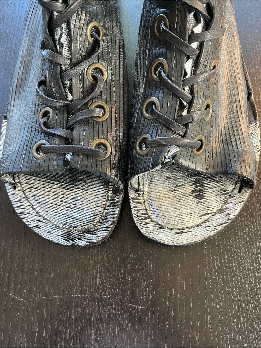 A.S.98 Regal Leather Lace-up Sandal Rare Black Silver Metallic Size 41 - Picture 6 of 10